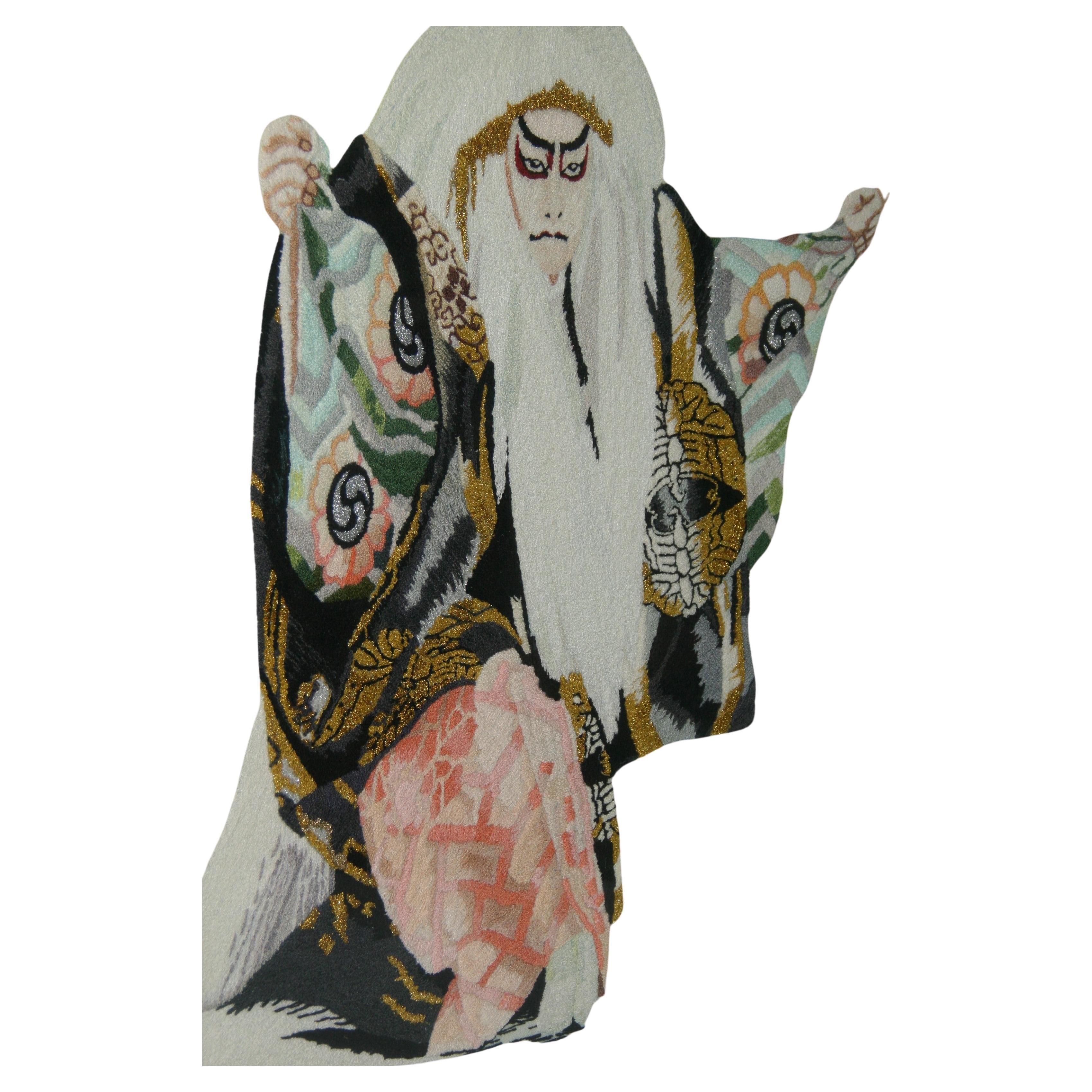 Japanese Kabuki Dancer Hand Made Wall Tapestry by Eva For Sale 8