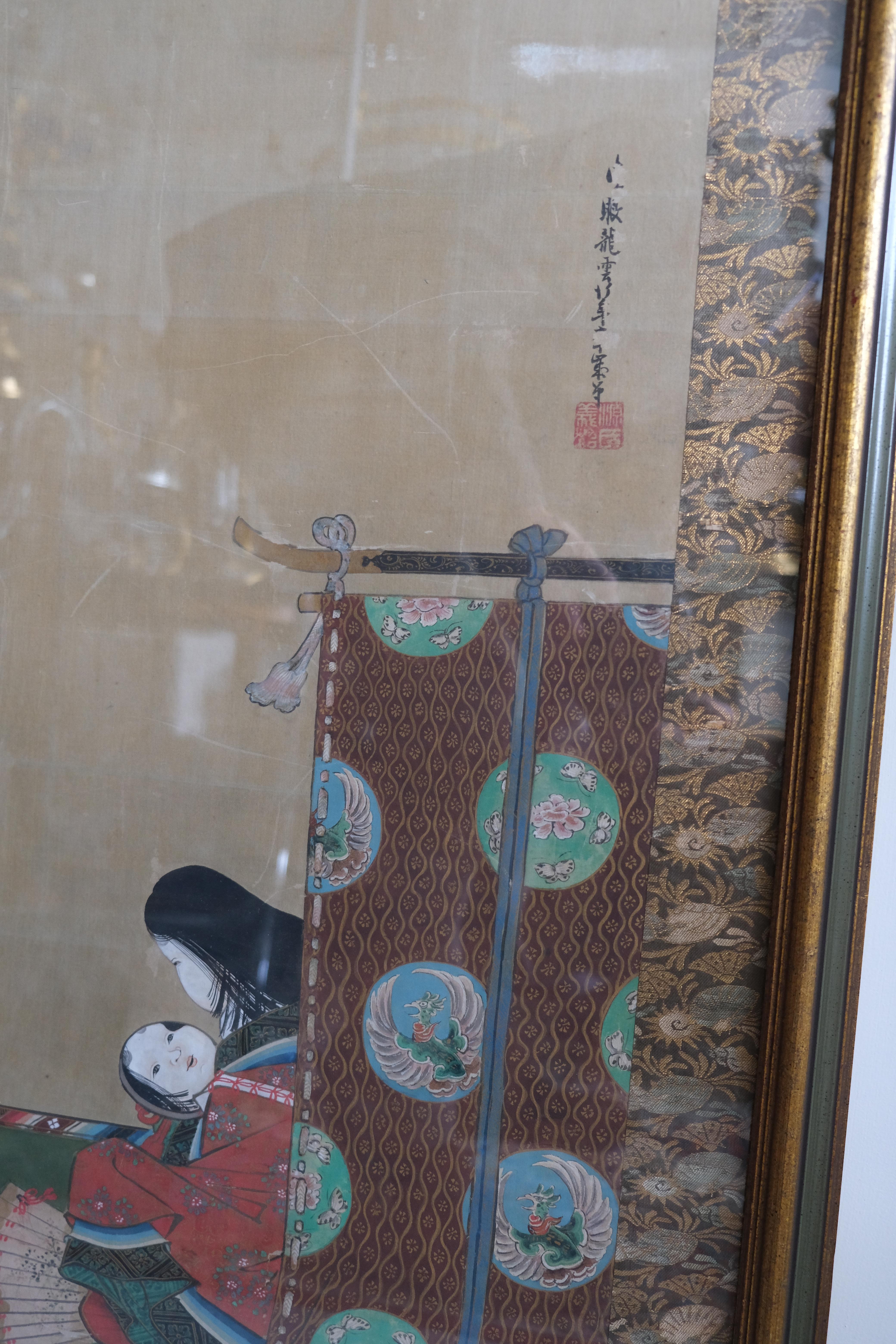 Hand-Painted Japanese Kakemono, 19th C For Sale