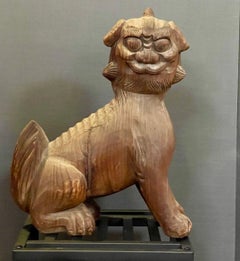 Japanese Kamakura Cypress Wood Pair of Komainu Temple Guardians, 13th Century
