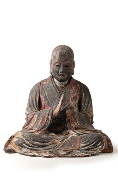 Japanese Kamakura/Muromachi Period Cedarwood Buddhist Priest, 12th-15th Century