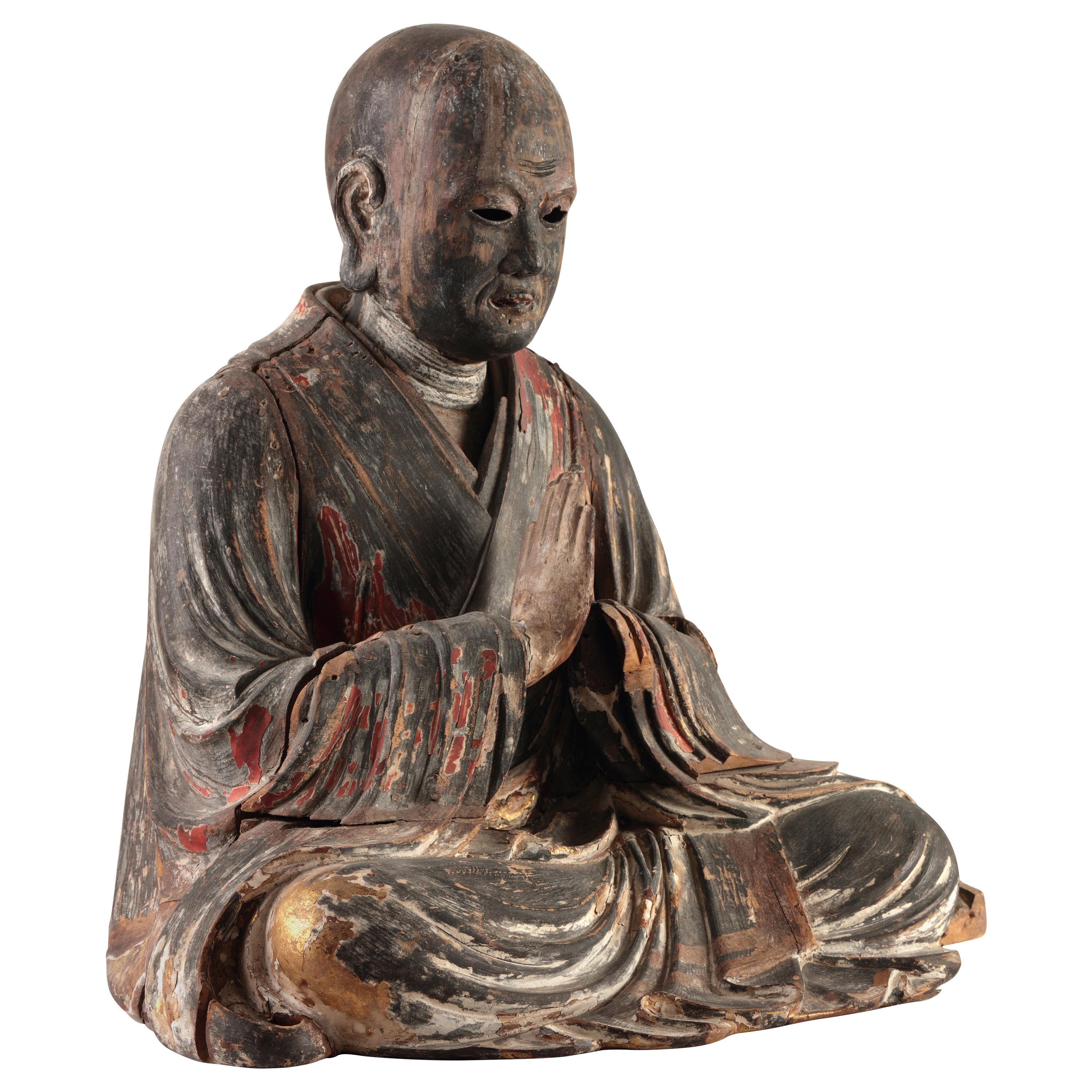 Japanese Kamakura/Muromachi Period Cedarwood Buddhist Priest, 12th-15th Century