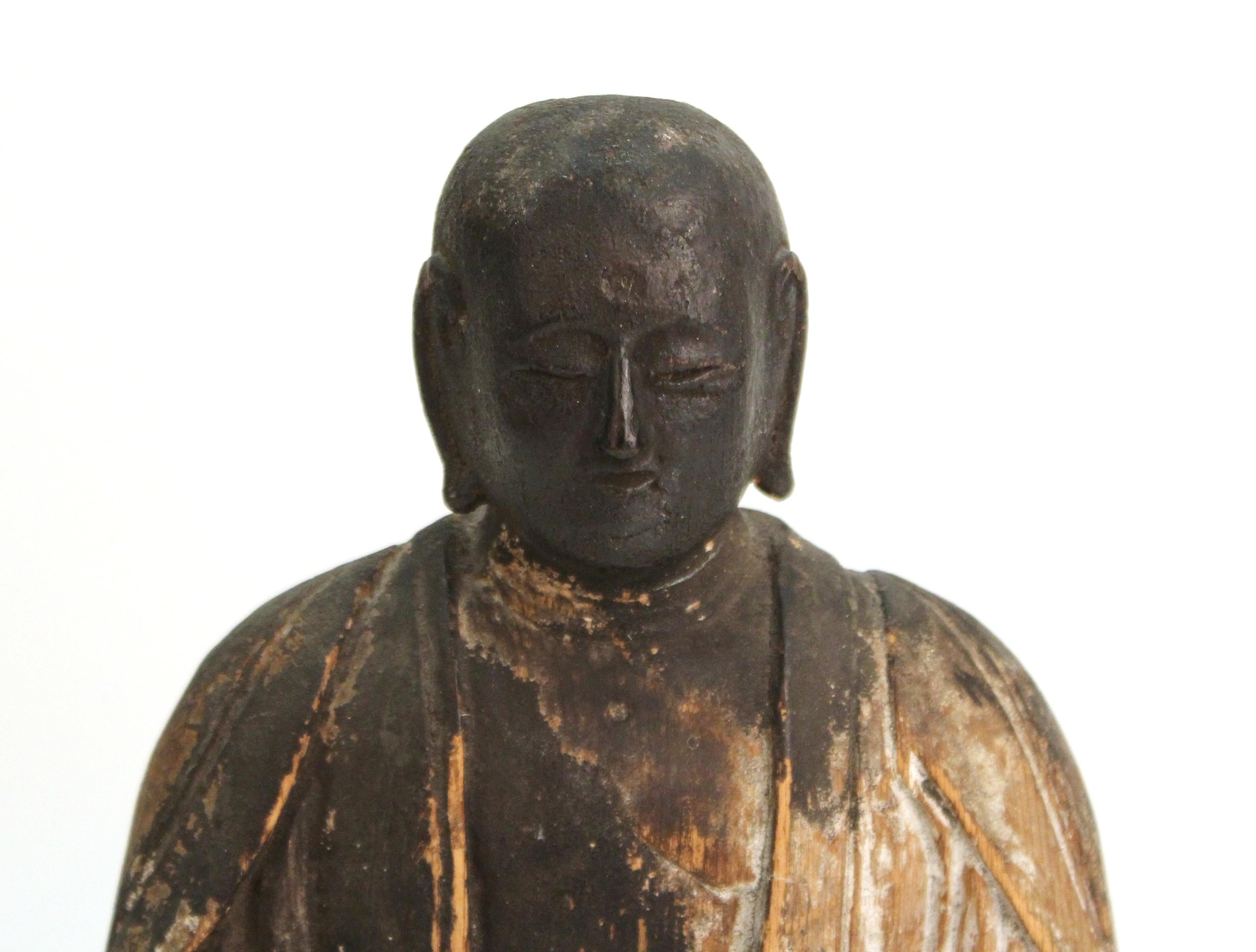 Other Japanese Kamakura Seated Jizo Bosatsu Buddha Sculpture in Carved Wood