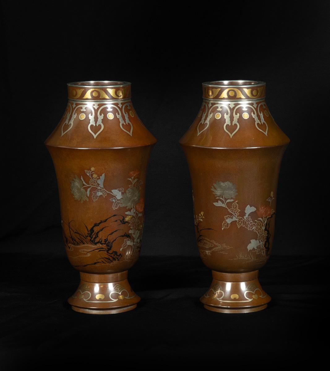 Meiji Japanese Kanazawa School Bronze Vases – Goto Seijiro For Sale