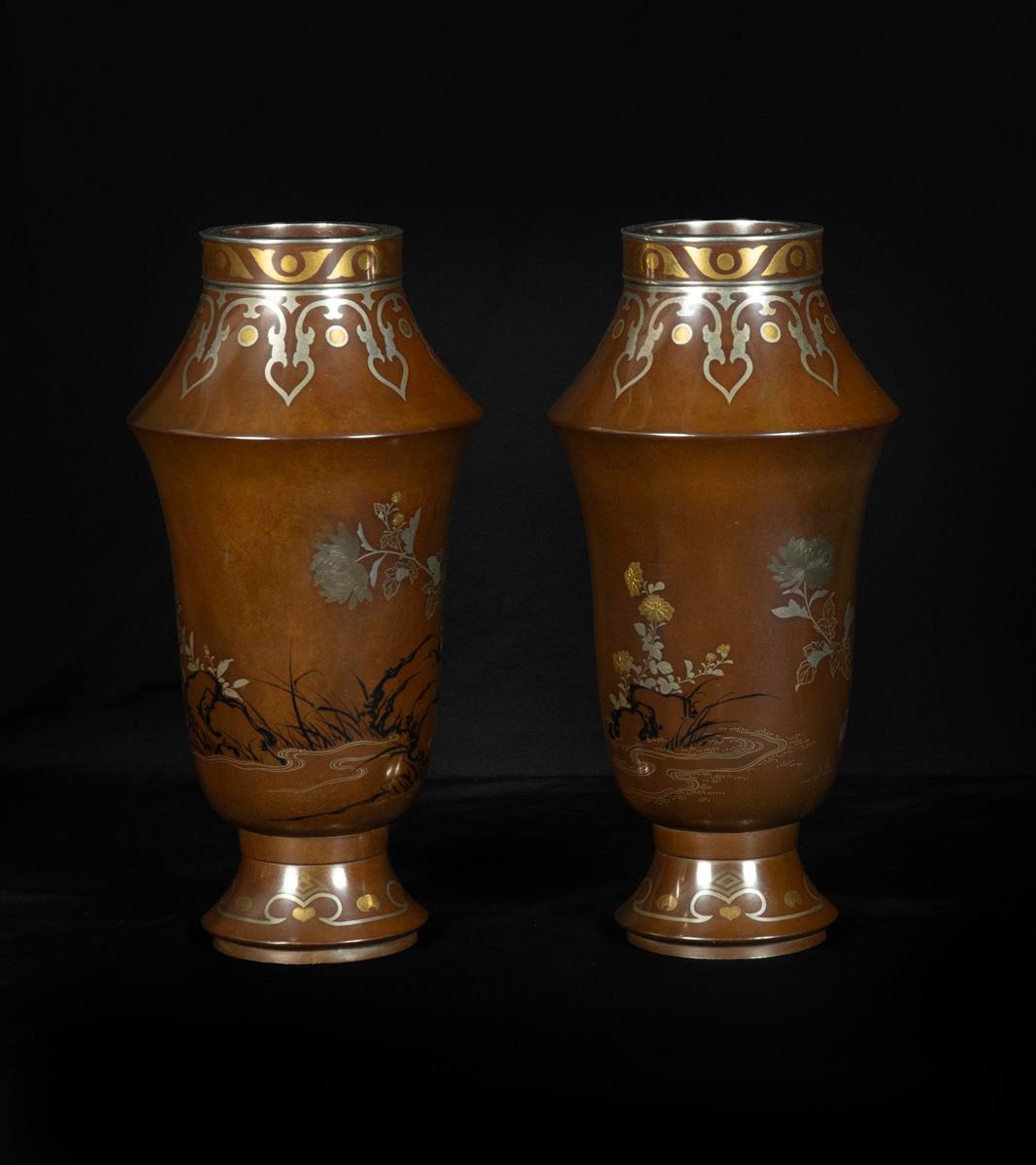 Japanese Kanazawa School Bronze Vases – Goto Seijiro In Good Condition For Sale In Christchurch, GB