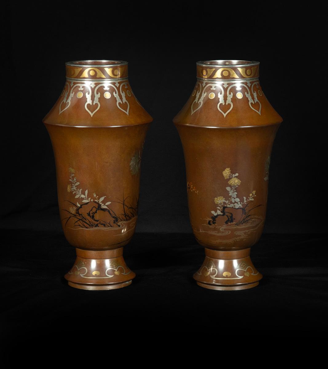 19th Century Japanese Kanazawa School Bronze Vases – Goto Seijiro For Sale