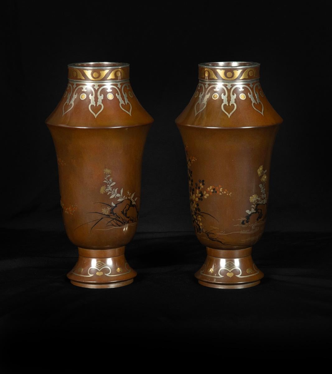 Japanese Kanazawa School Bronze Vases – Goto Seijiro For Sale 1