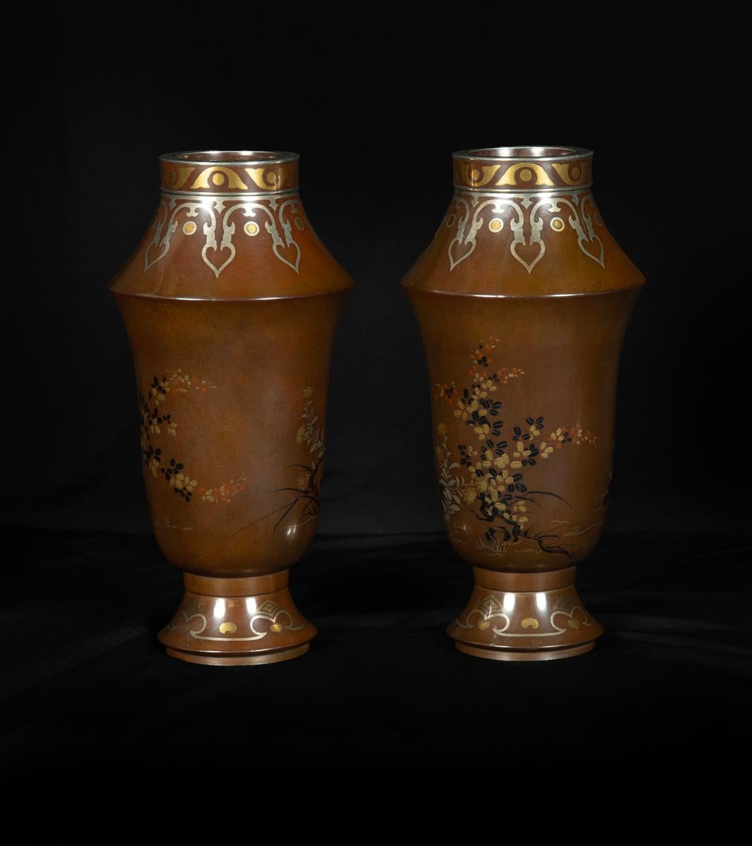 Japanese Kanazawa School Bronze Vases – Goto Seijiro For Sale 2
