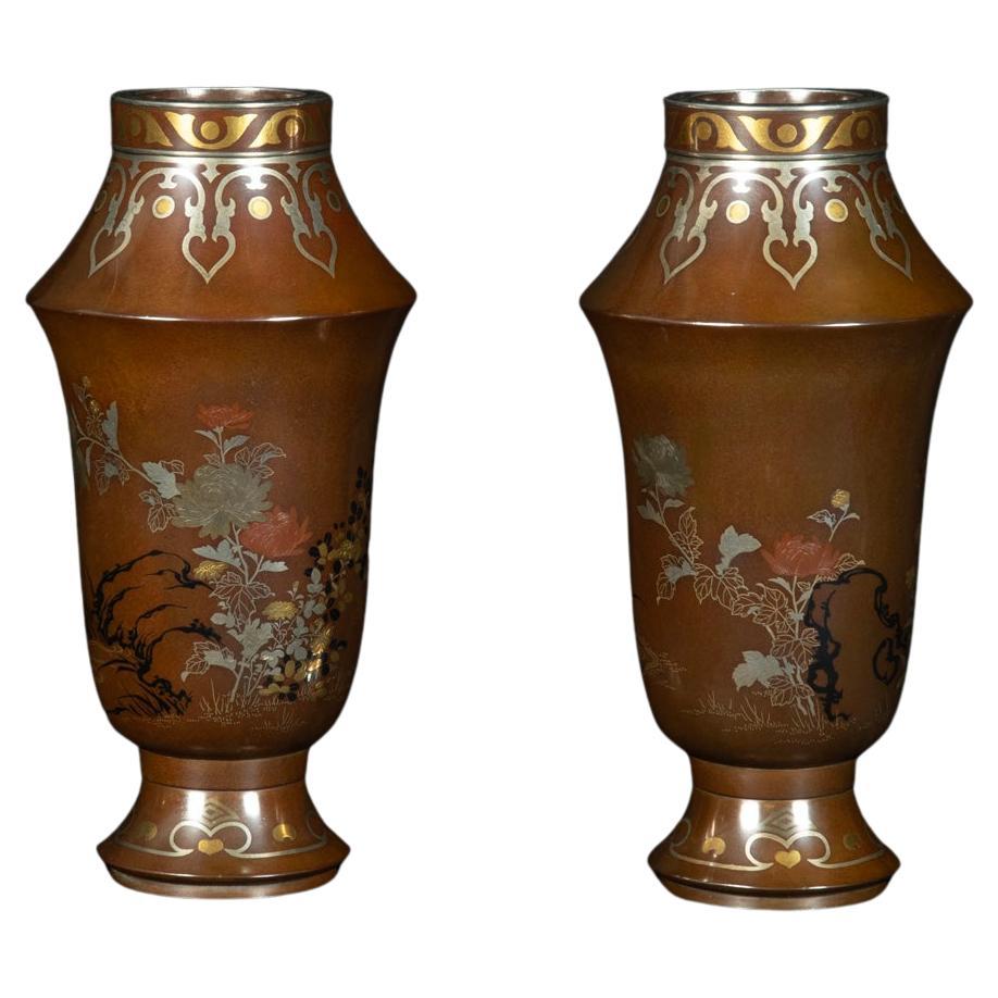 Japanese Kanazawa School Bronze Vases – Goto Seijiro For Sale