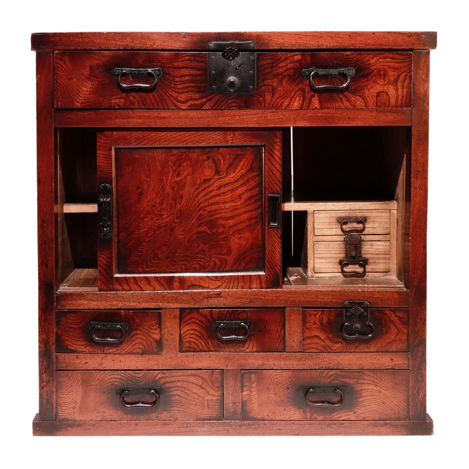 Forged Japanese Keyaki Tansu Merchant's Chest For Sale