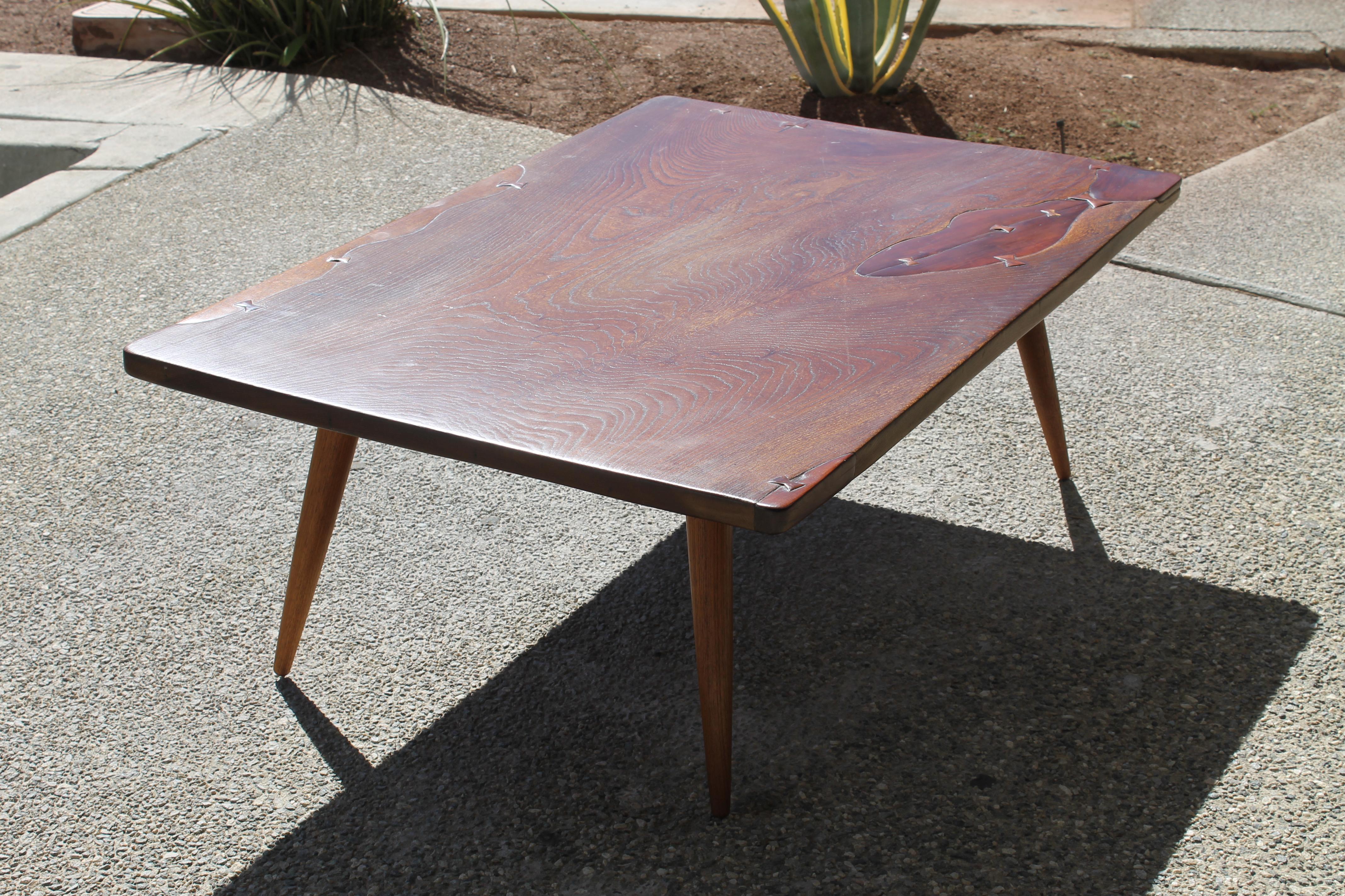Japanese Keyaki Wood Coffee Table with Bowtie Keys at 1stDibs