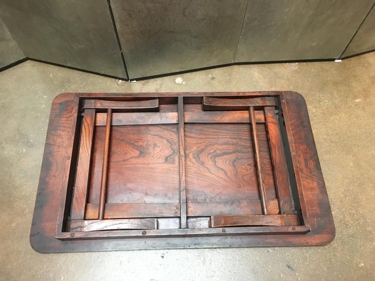 Japanese Keyaki Wood Folding Tea Table, Showa Period, Early 20th