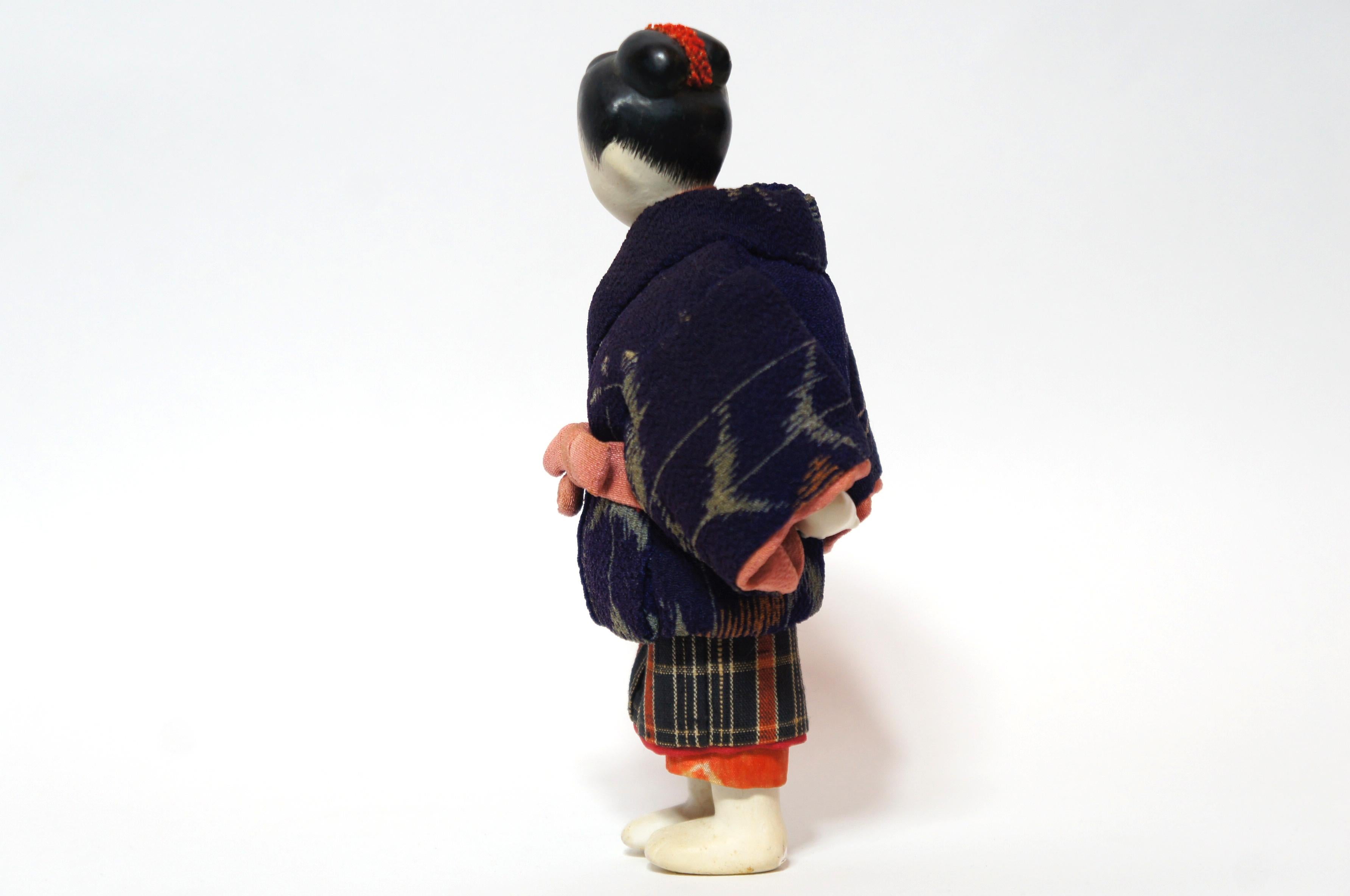 Hand-Crafted Japanese Kimekomi Child Doll Wearing Silk Kimono, Style of Taisho Romence, 1920s For Sale