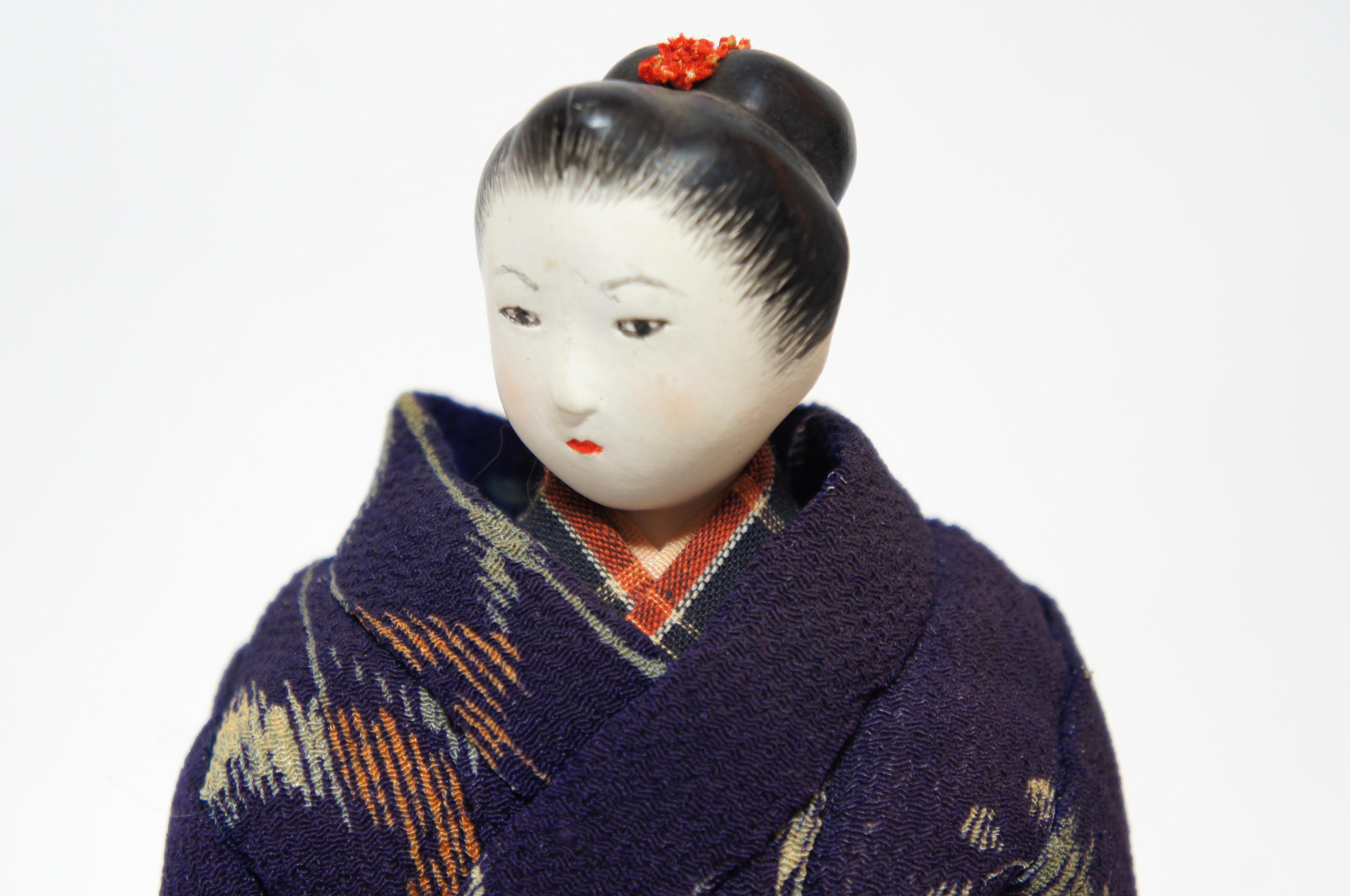 20th Century Japanese Kimekomi Child Doll Wearing Silk Kimono, Style of Taisho Romence, 1920s For Sale