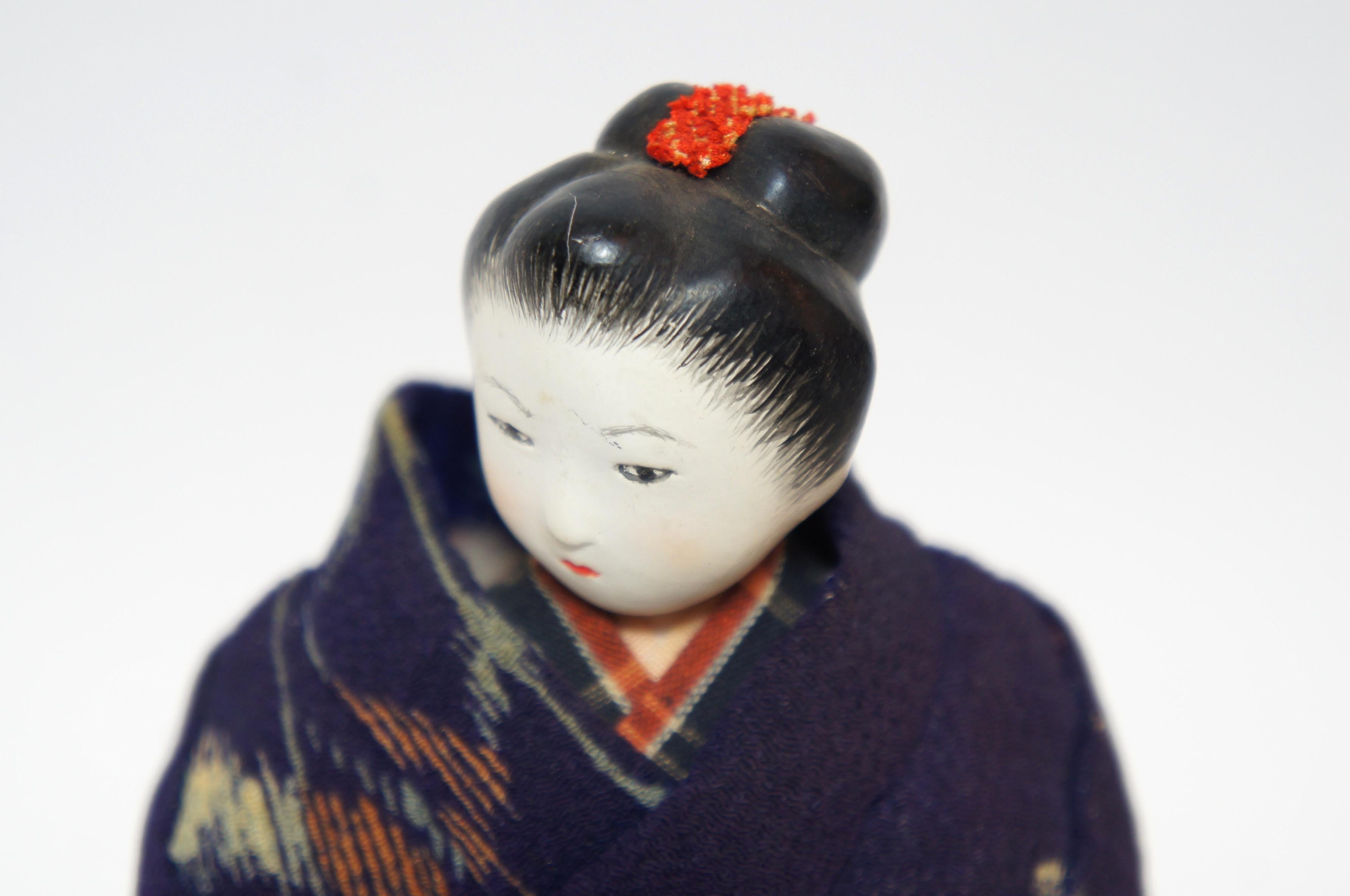 Japanese Kimekomi Child Doll Wearing Silk Kimono, Style of Taisho Romence, 1920s For Sale 4