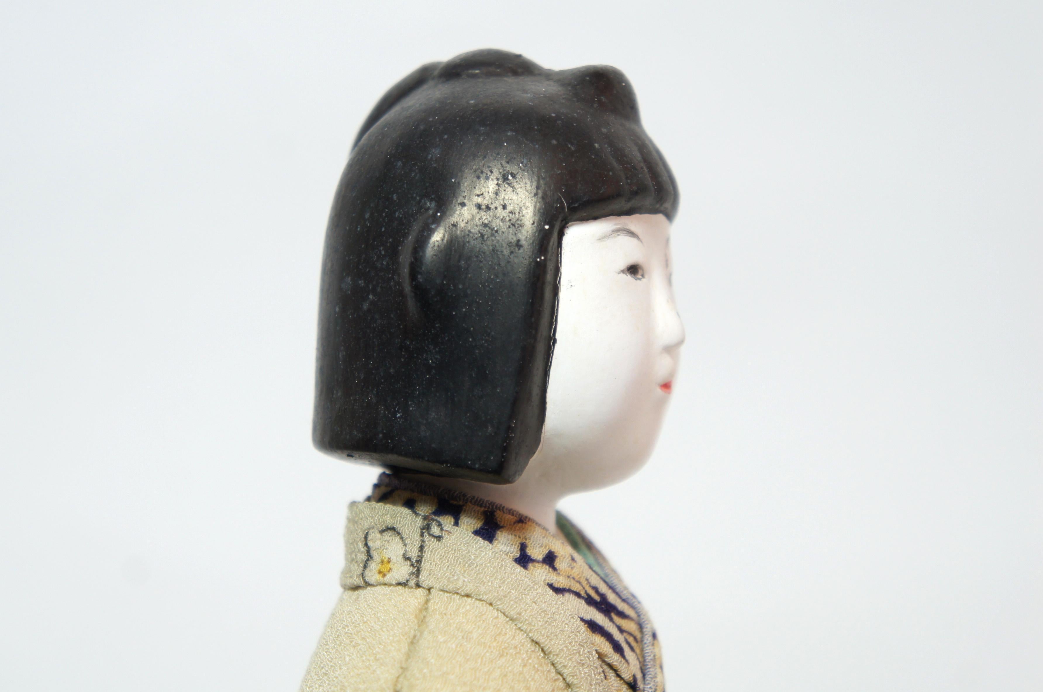 Japanese Kimekomi Doll Wearing Silk Kimono, Style of Taisho Romance, 1920s 5