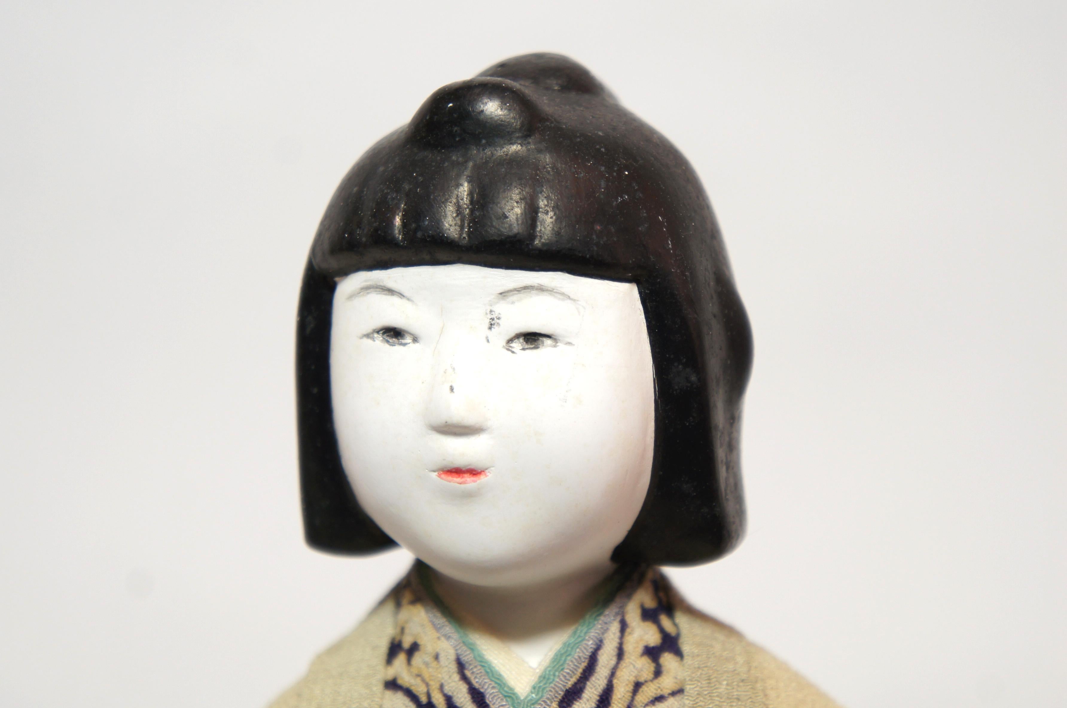 Japanese Kimekomi Doll Wearing Silk Kimono, Style of Taisho Romance, 1920s 1