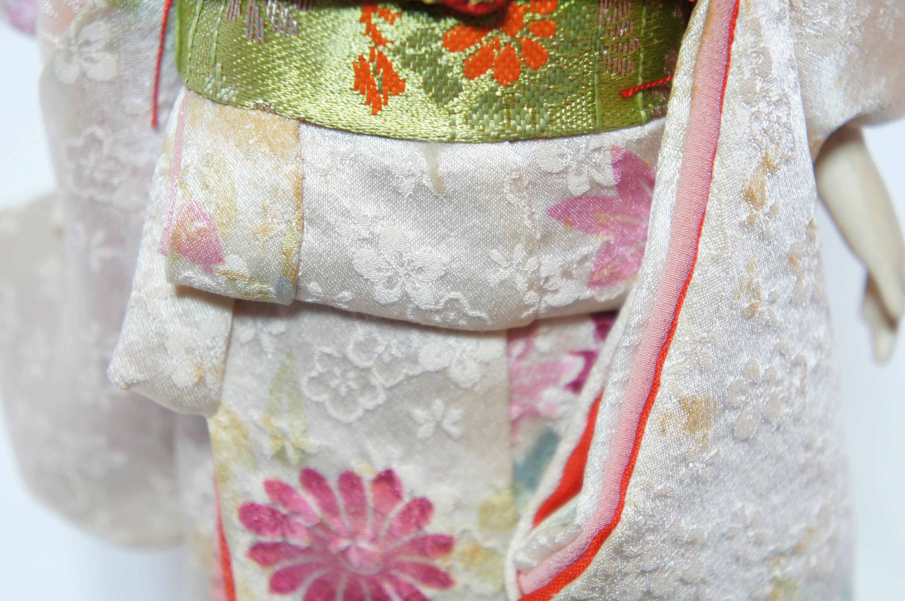 20th Century Japanese Kimekomi Girl Doll Wearing Silk Kimono, Style of Taisho Romence, 1920s For Sale