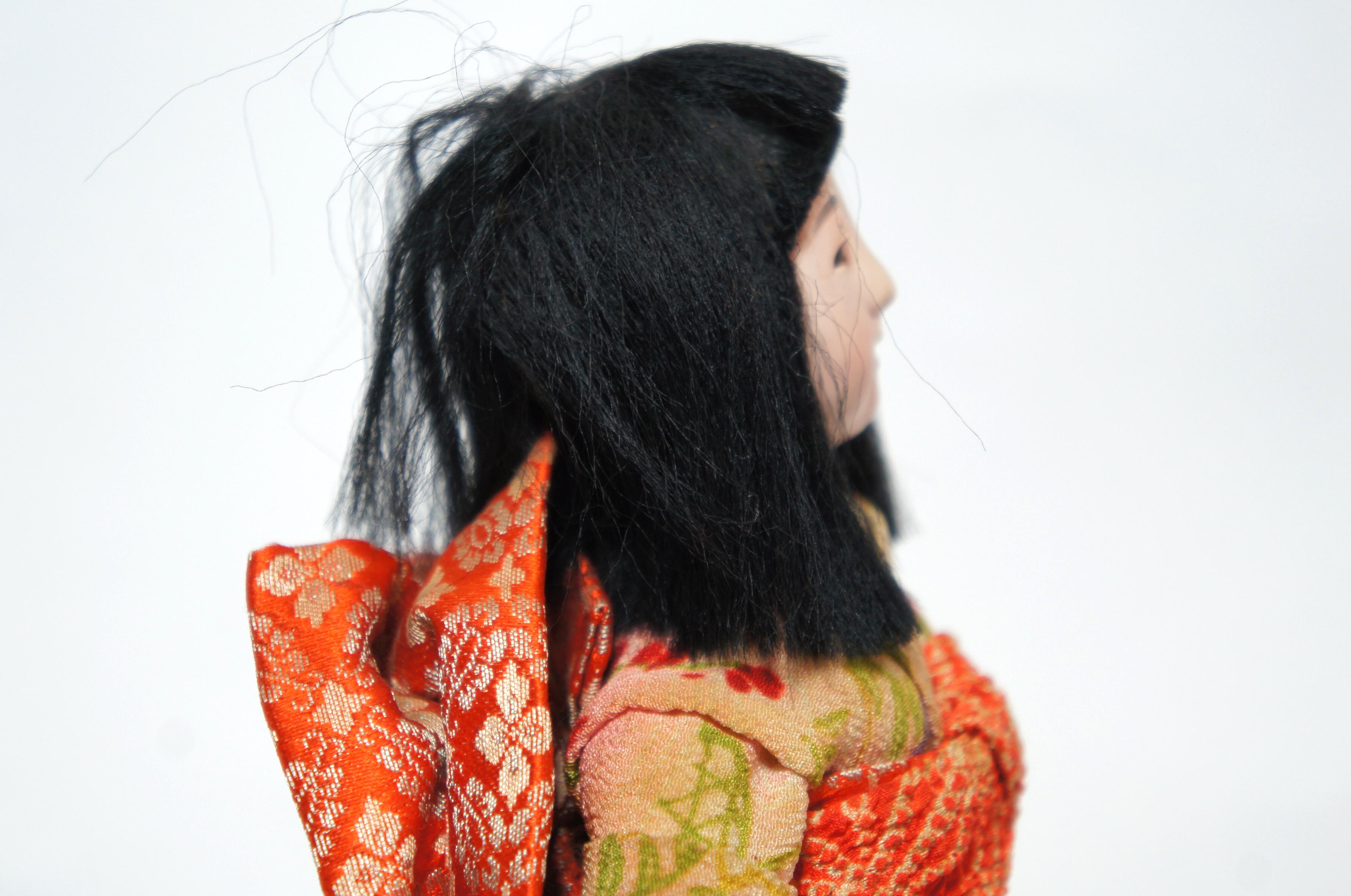 Japanese Kimekomi Girl Doll Wearing Silk Kimono, Style of Taisho Romence, 1920s For Sale 1