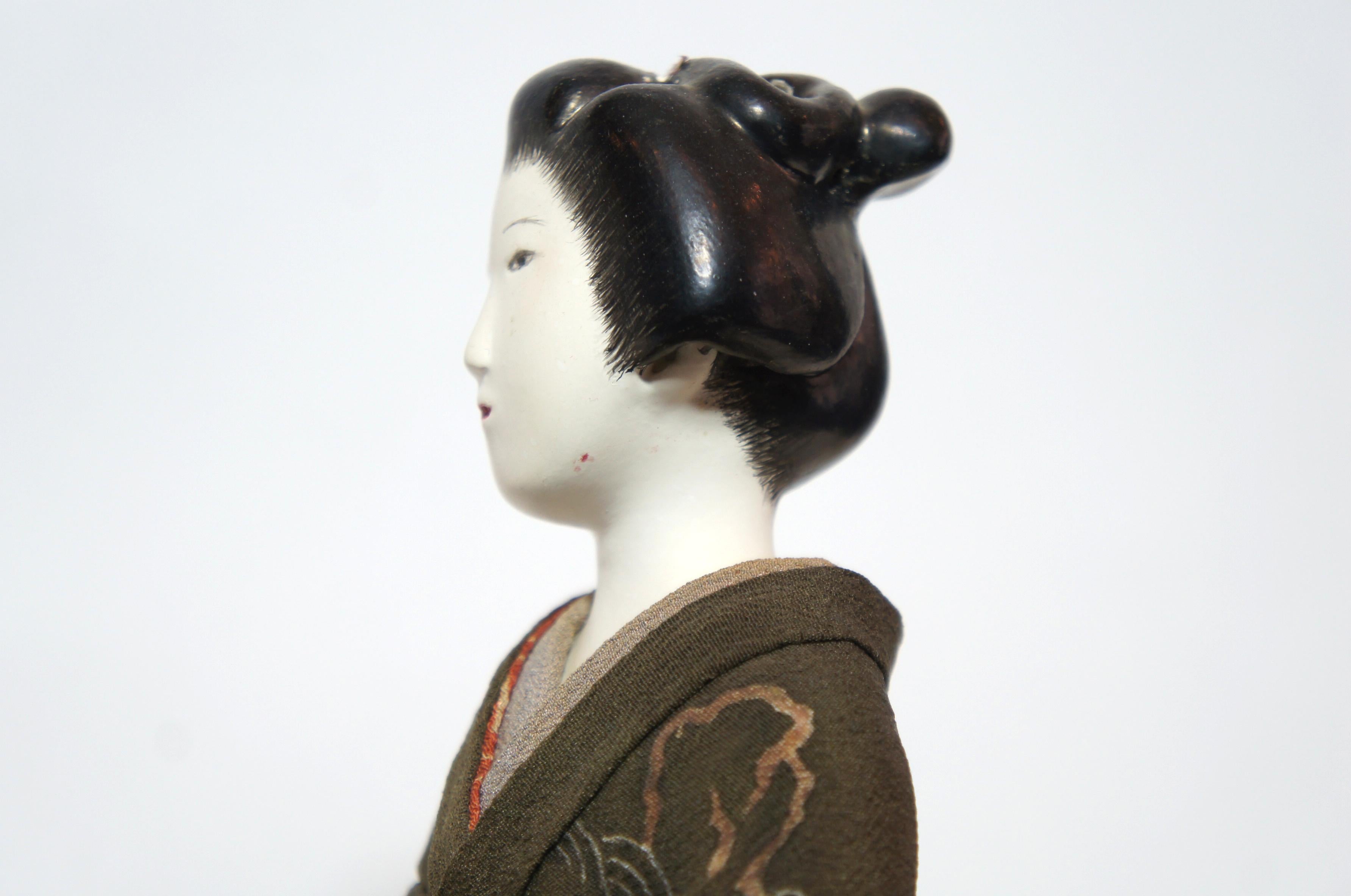 Japanese Kimekomi Woman Doll Wearing Silk Kimono, Style of Taisho Romance, 1920s For Sale 7