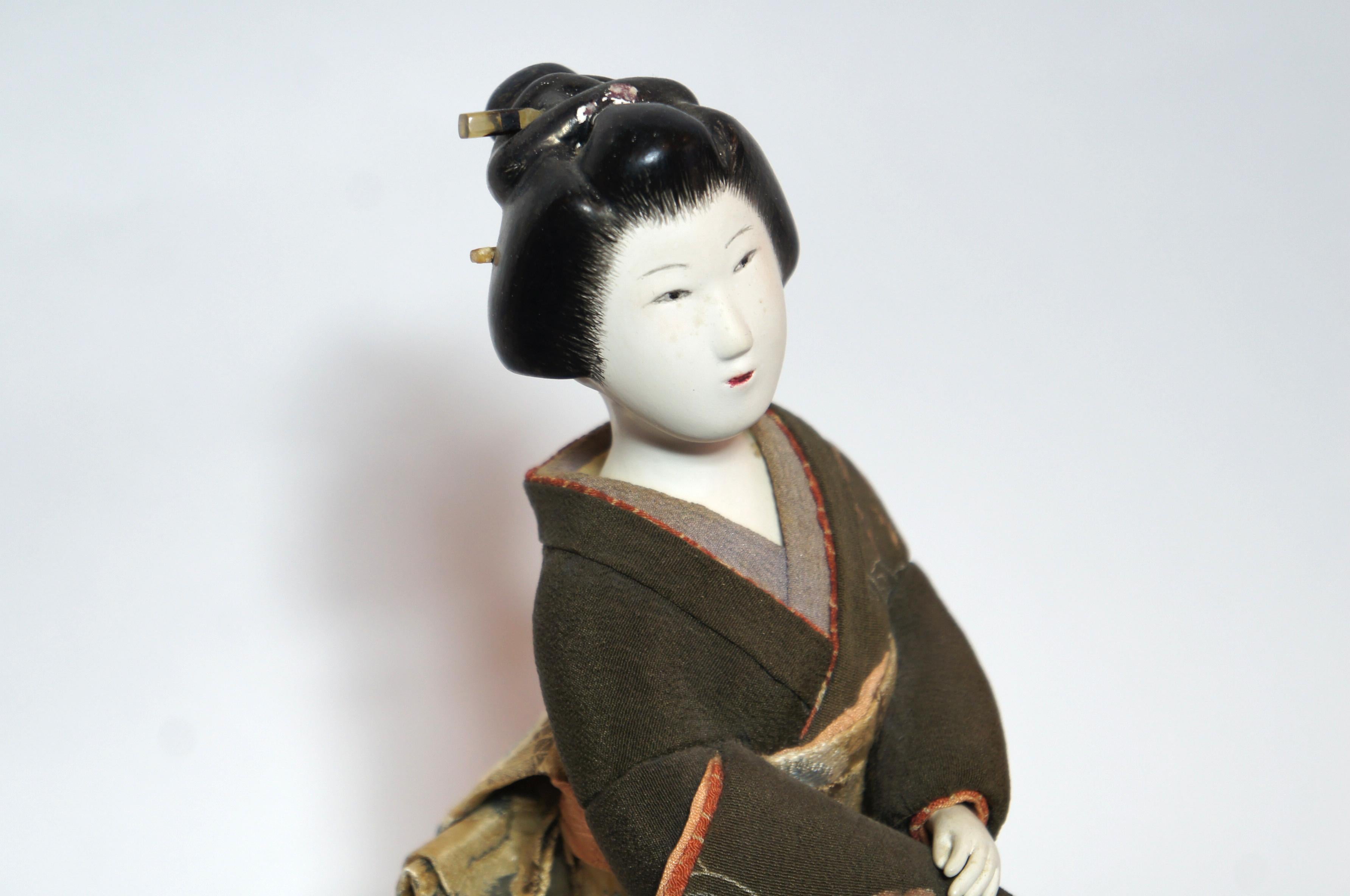 Japanese Kimekomi Woman Doll Wearing Silk Kimono, Style of Taisho Romance, 1920s For Sale 14