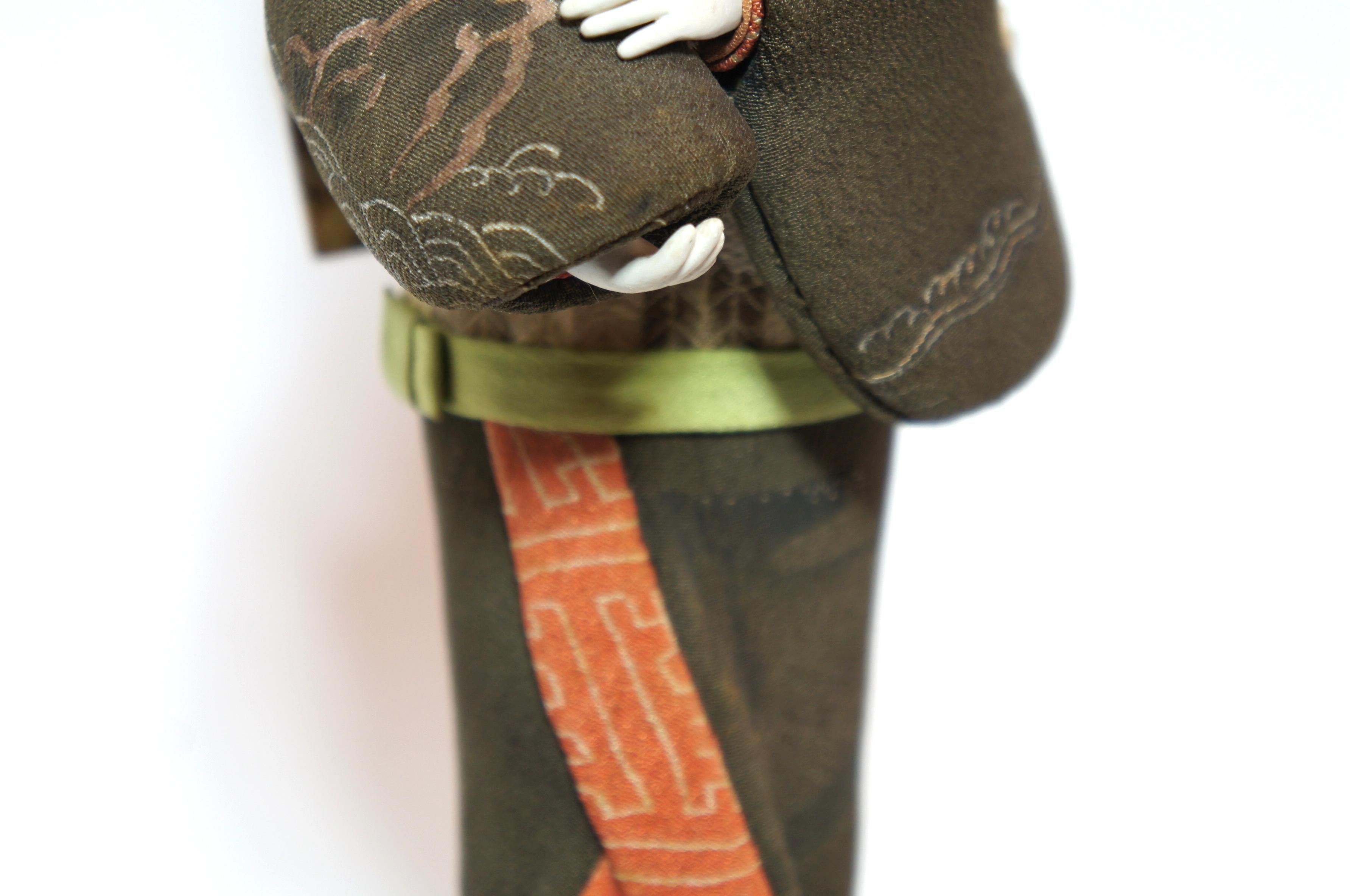 Japanese Kimekomi Woman Doll Wearing Silk Kimono, Style of Taisho Romance, 1920s For Sale 2