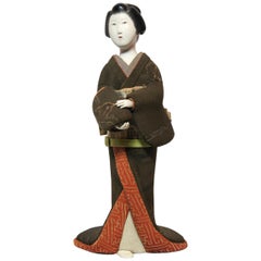 Antique Japanese Kimekomi Woman Doll Wearing Silk Kimono, Style of Taisho Romance, 1920s