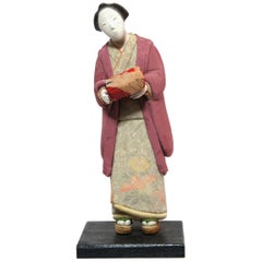 Antique Japanese Kimekomi Woman Doll Wearing Silk Kimono, Style of Taisho Romence, 1920s