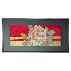 Japanese Kimono Art / Embroidered Wall Art, Mother's Rose