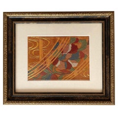 Japanese Kimono Art / Embroidered Wall Art, Peony Bridge