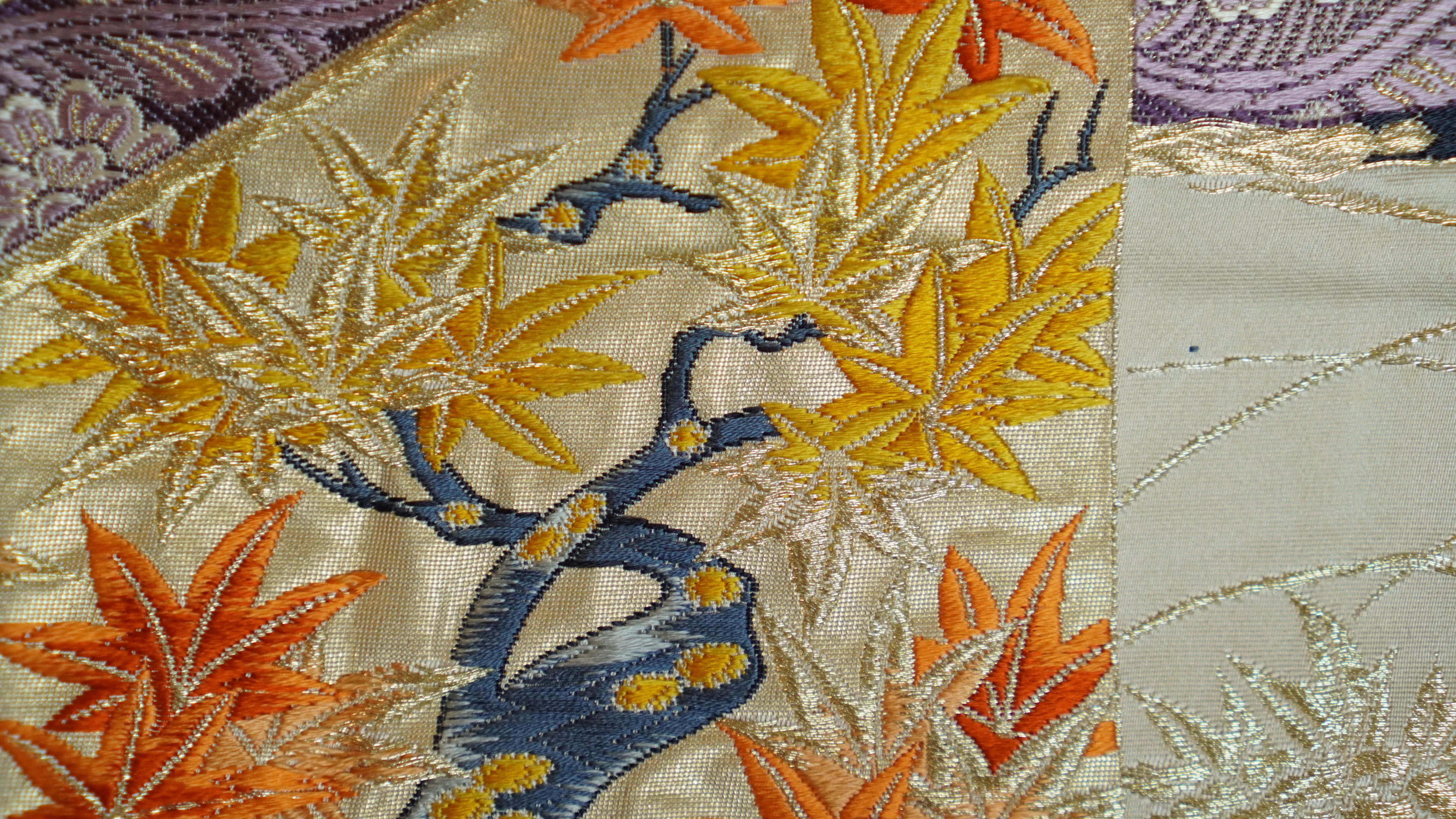 Japanese Kimono Art / Embroidered Wall Art, -the King of Peacocks- For Sale 3