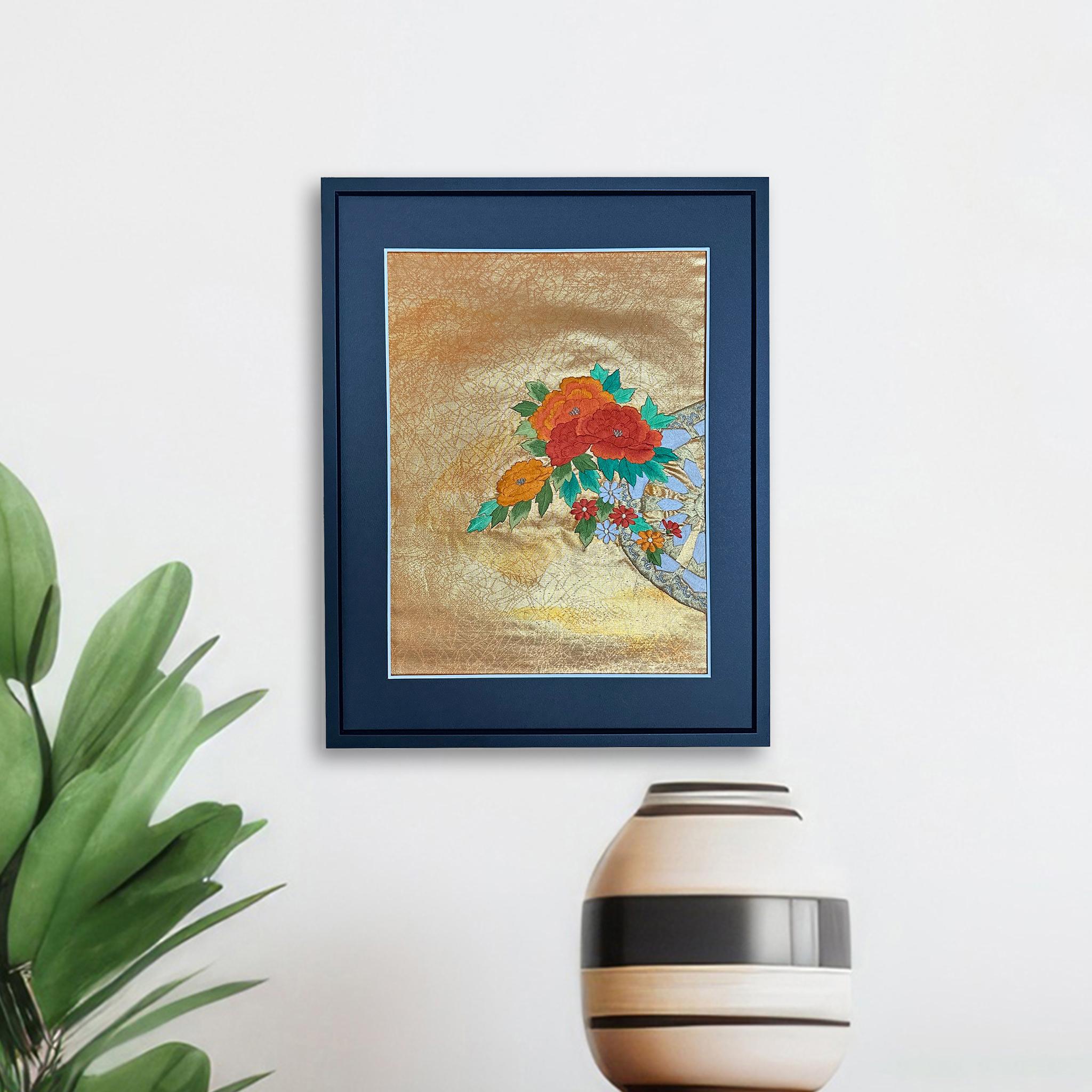 Contemporary Japanese Art / Kimono Art / Asian Art / Wall Art, -Golden Flower Chariot- For Sale