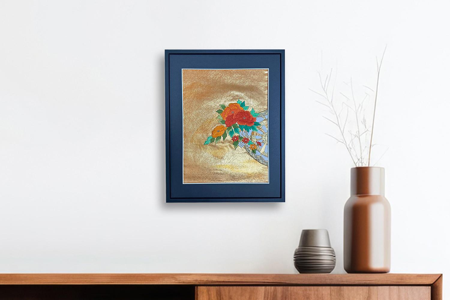 Silk Japanese Art / Kimono Art / Asian Art / Wall Art, -Golden Flower Chariot- For Sale