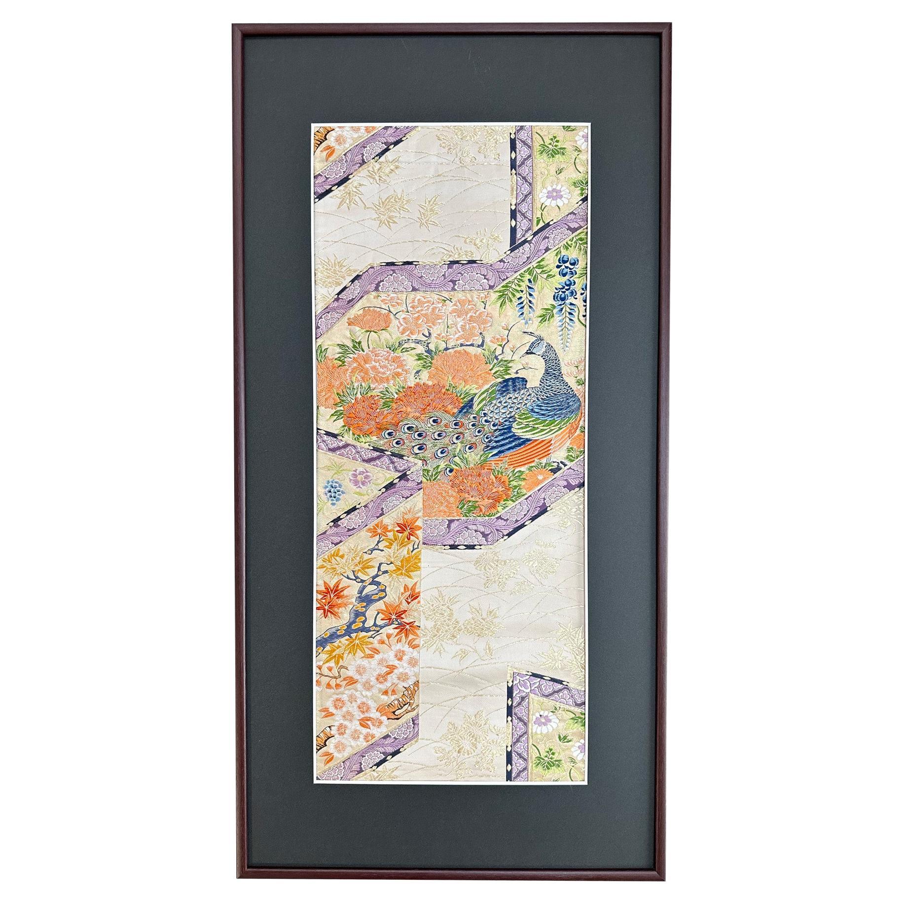 Japanese Kimono Art / Kimono Wall Art, the Queen of Peacocks For Sale