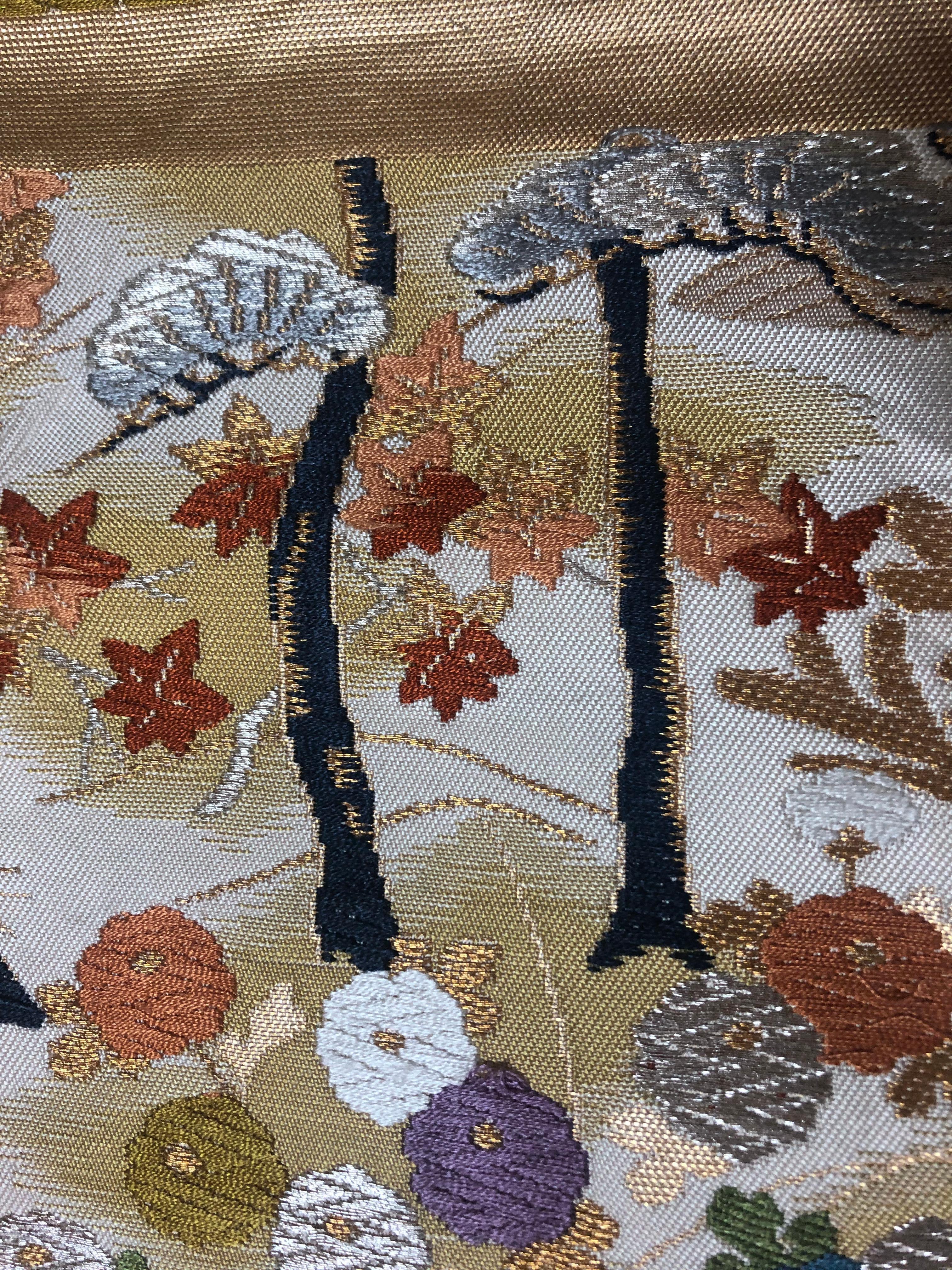 Hand-Crafted Japanese Kimono Art / Kimono Tapestry / Hanging Scroll, Garden by the Sea For Sale