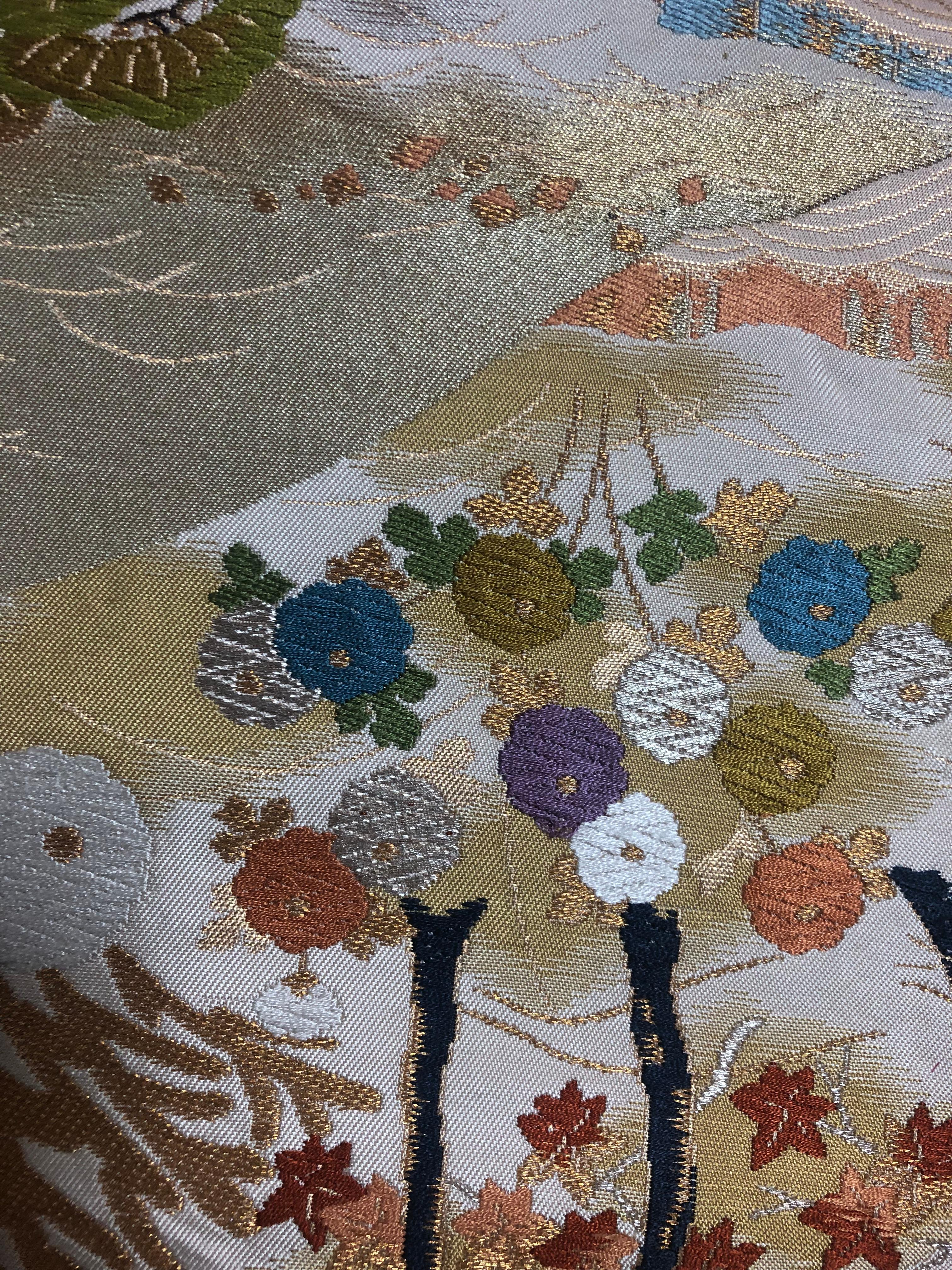 Japanische Kimono-Kunst / Kimono-Wandteppich / Hänge-Schnörkel, Garten am Meer (Seide) im Angebot