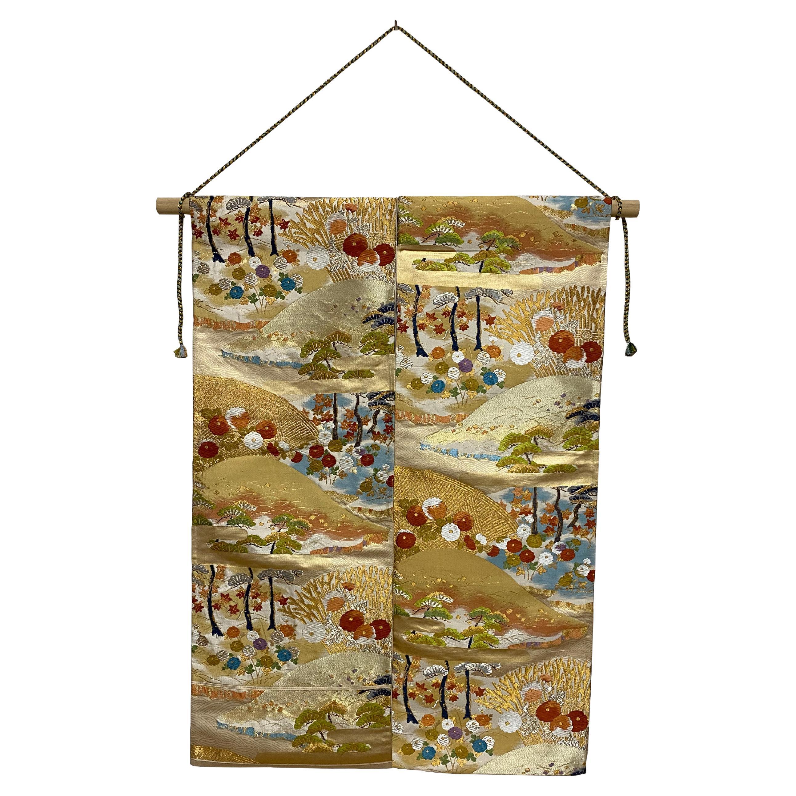 Japanische Kimono-Kunst / Kimono-Wandteppich / Hänge-Schnörkel, Garten am Meer