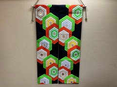 Japanese Kimono Art / Kimono Tapestry,  Hexagonal Pattern (Jet Black)