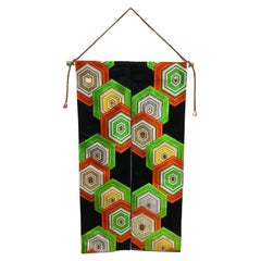 Japanese Kimono Art / Kimono Tapestry,  Hexagonal Pattern (Jet Black)