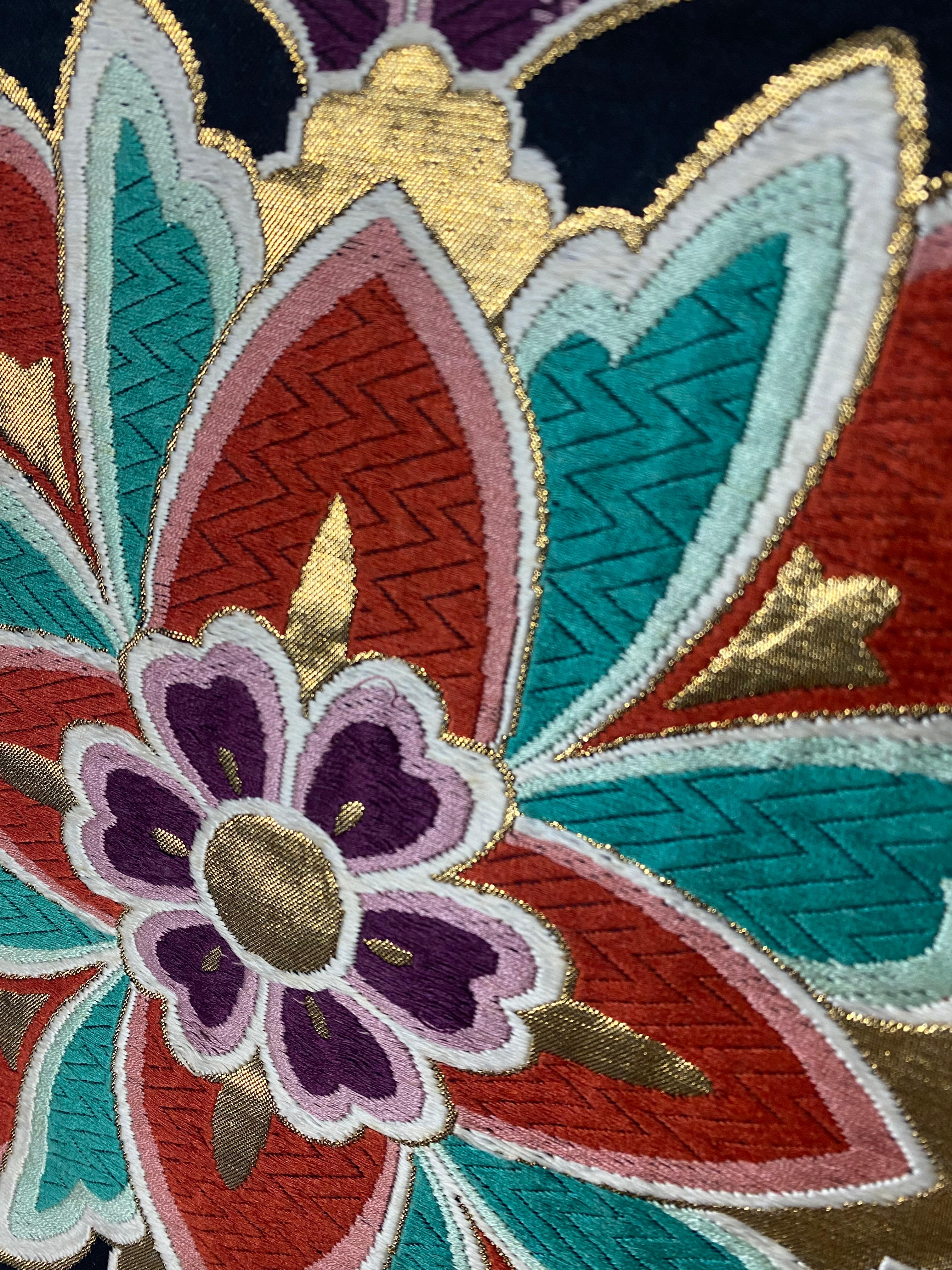 Japanischer Kimono-Kunst-/Kimono-Wandteppich, große Blume(KC34-AB) (Handgefertigt) im Angebot