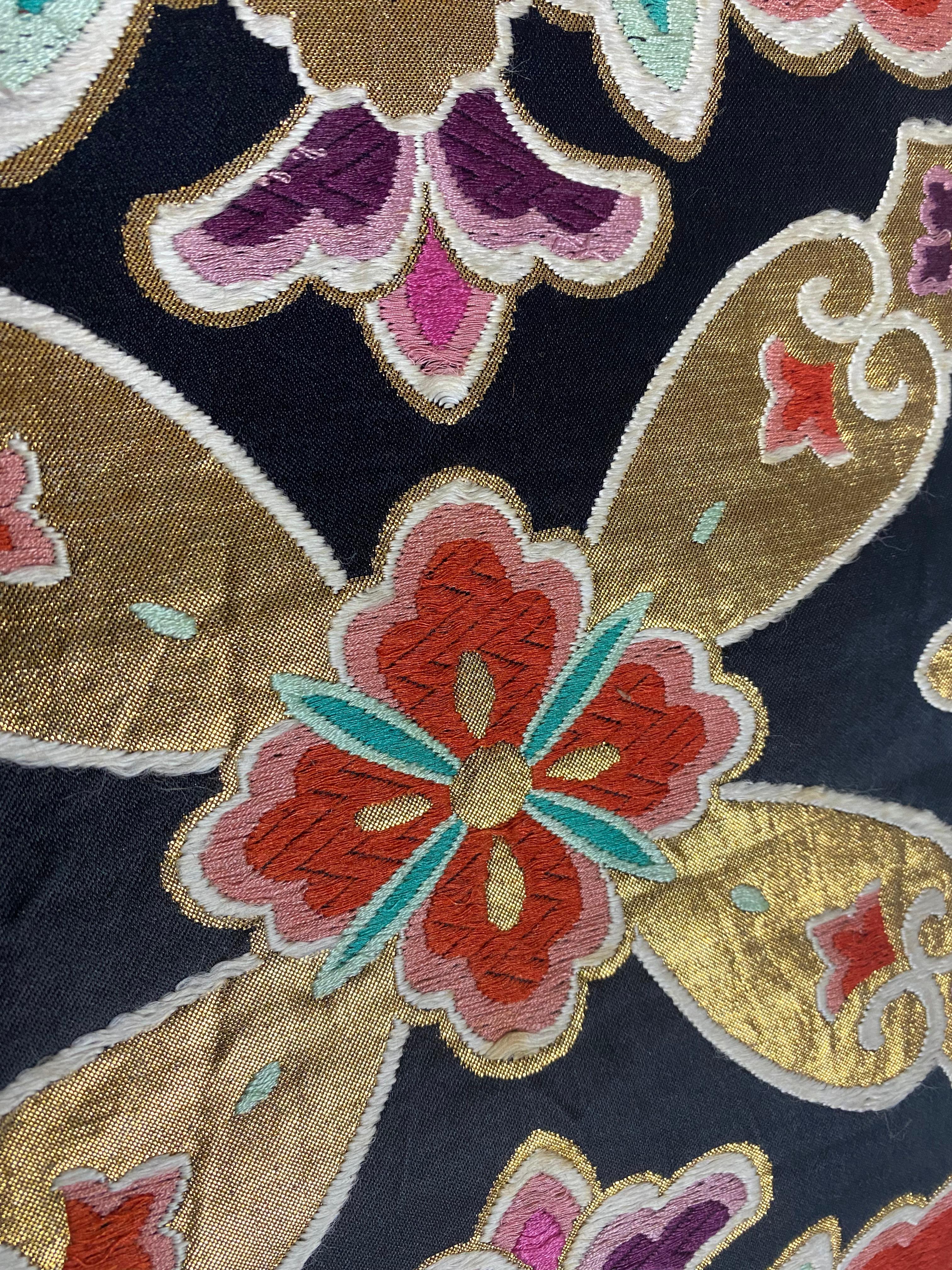 Japanischer Kimono-Kunst-/Kimono-Wandteppich, große Blume(KC34-AB) (Seide) im Angebot