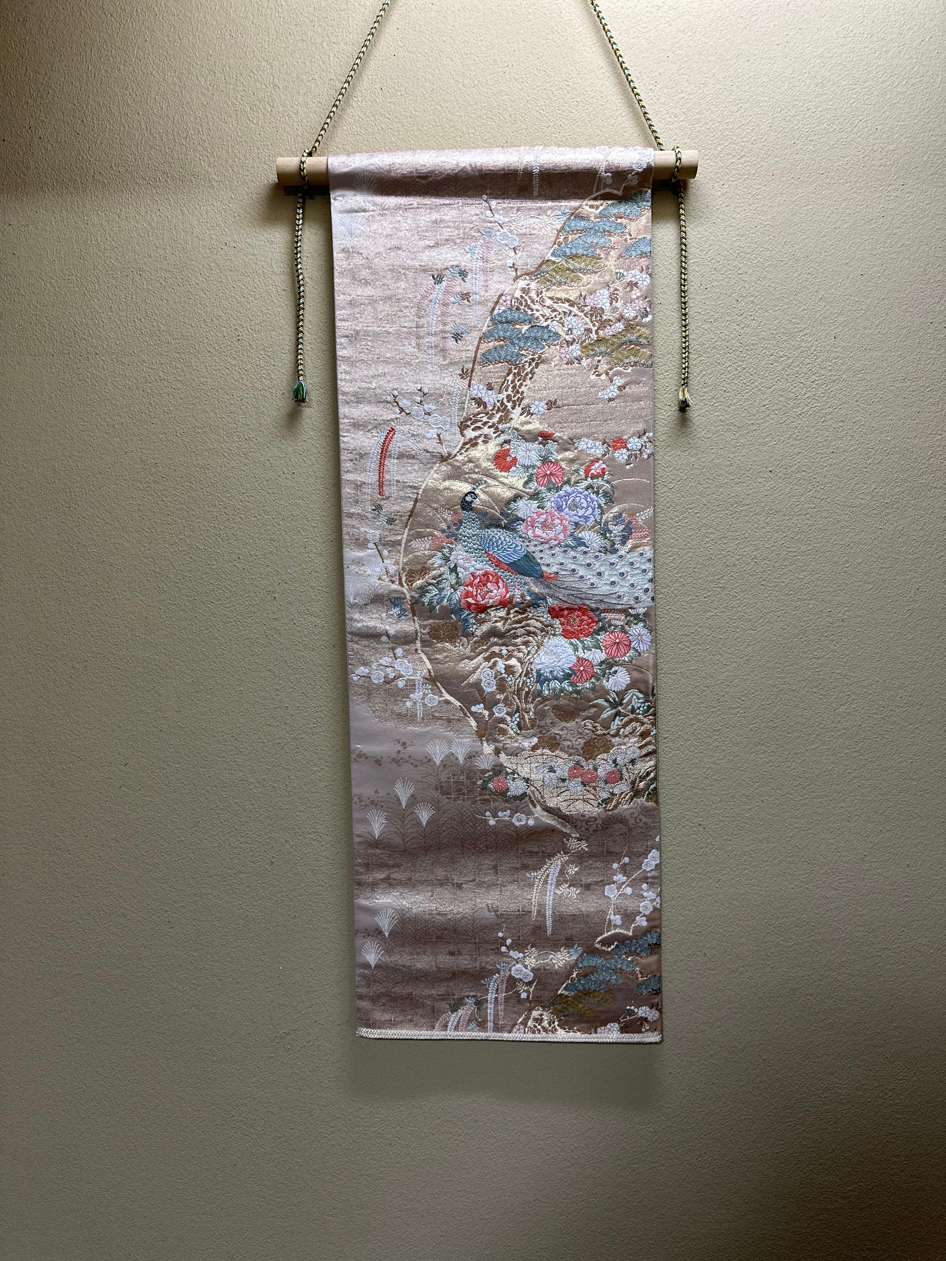 Hand-Crafted Japanese Kimono Art / Kimono Tapestry, The Queen of Peacocks For Sale