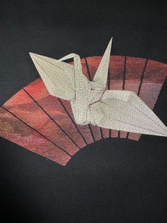 Japanese Kimono Art / Kimono Wall Art, Crimson Crane