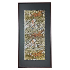 Japanese Kimono Art / Kimono Wall Art, Golden Migratory Birds