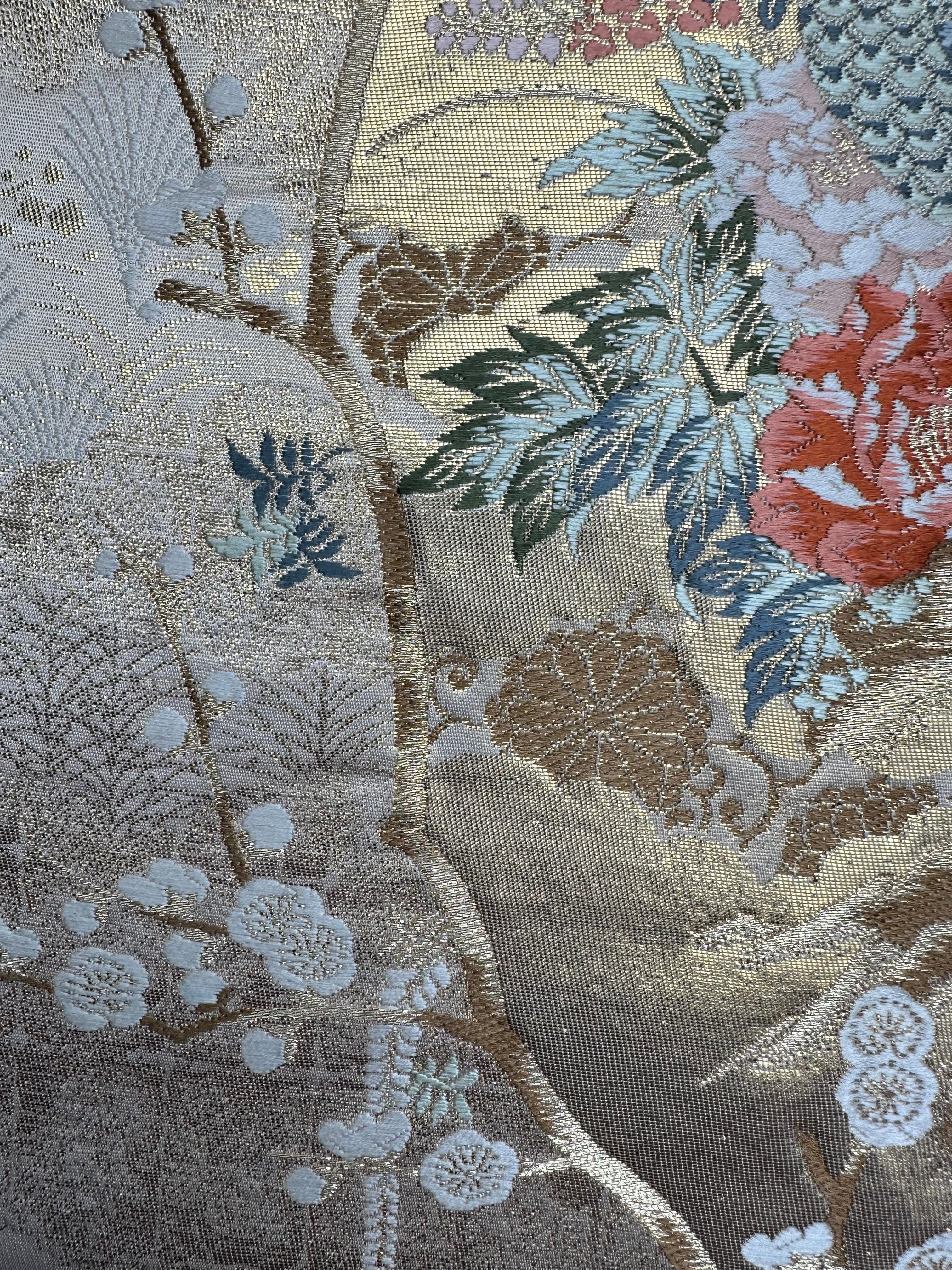 Hand-Crafted Japanese Kimono Art / Kimono Wall Art, The Queen of Peacocks
