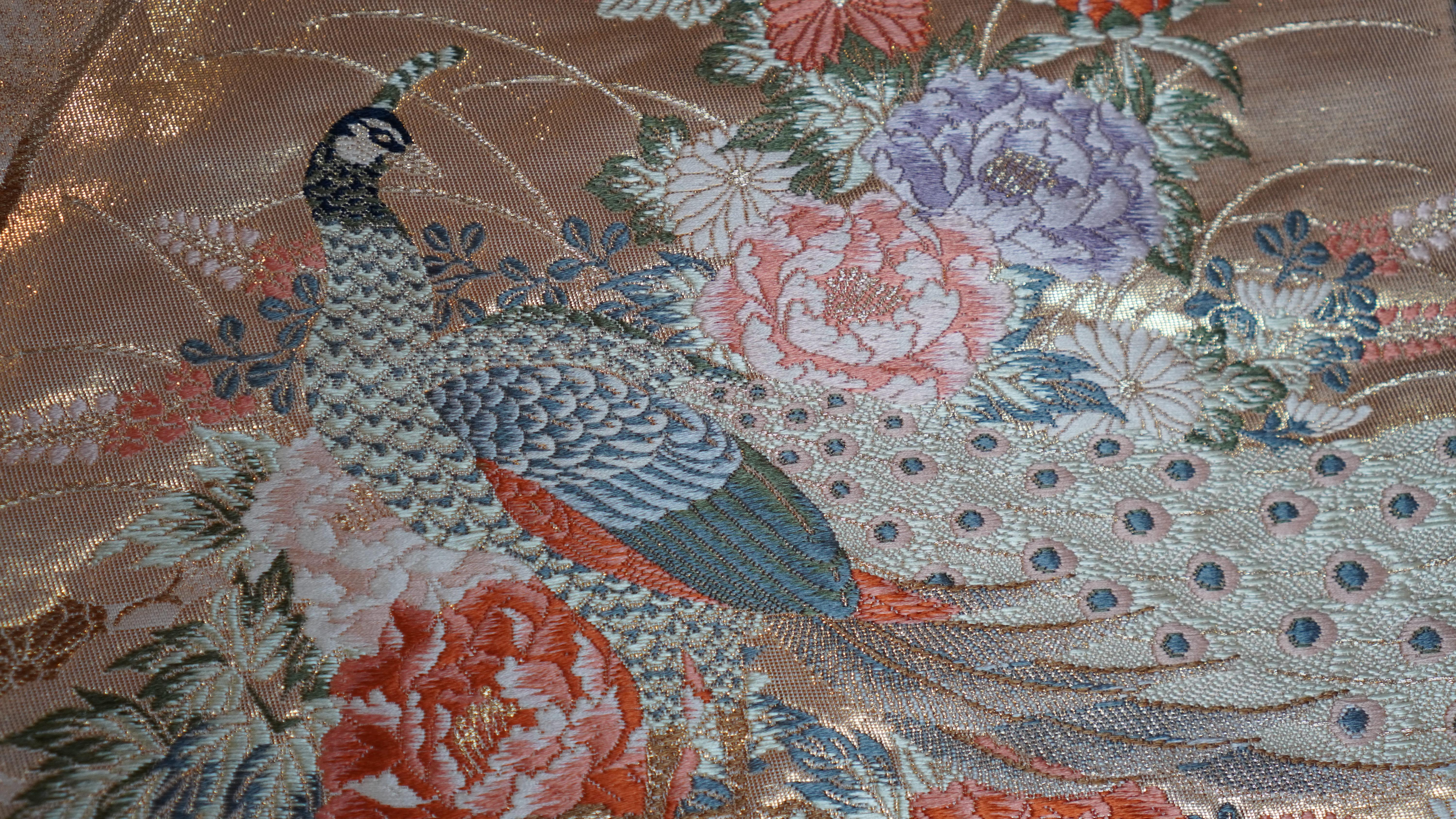 Japanese Kimono Art / Kimono Wall Art, the Queen of Peacocks For Sale 1