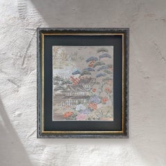 Japanese Kimono Art / Wall  Decoration -Temple Garden in a Riot of Blooms-