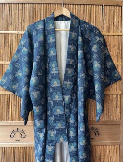 Japanese Kimono-Navy and Green Floral Print