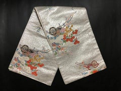 Japanese Kimono Obi, "Serenity of Silver World", Silk Textile