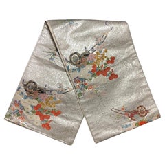 Kimono Obi giapponese, "Serenità del mondo d'argento", tessuto di seta