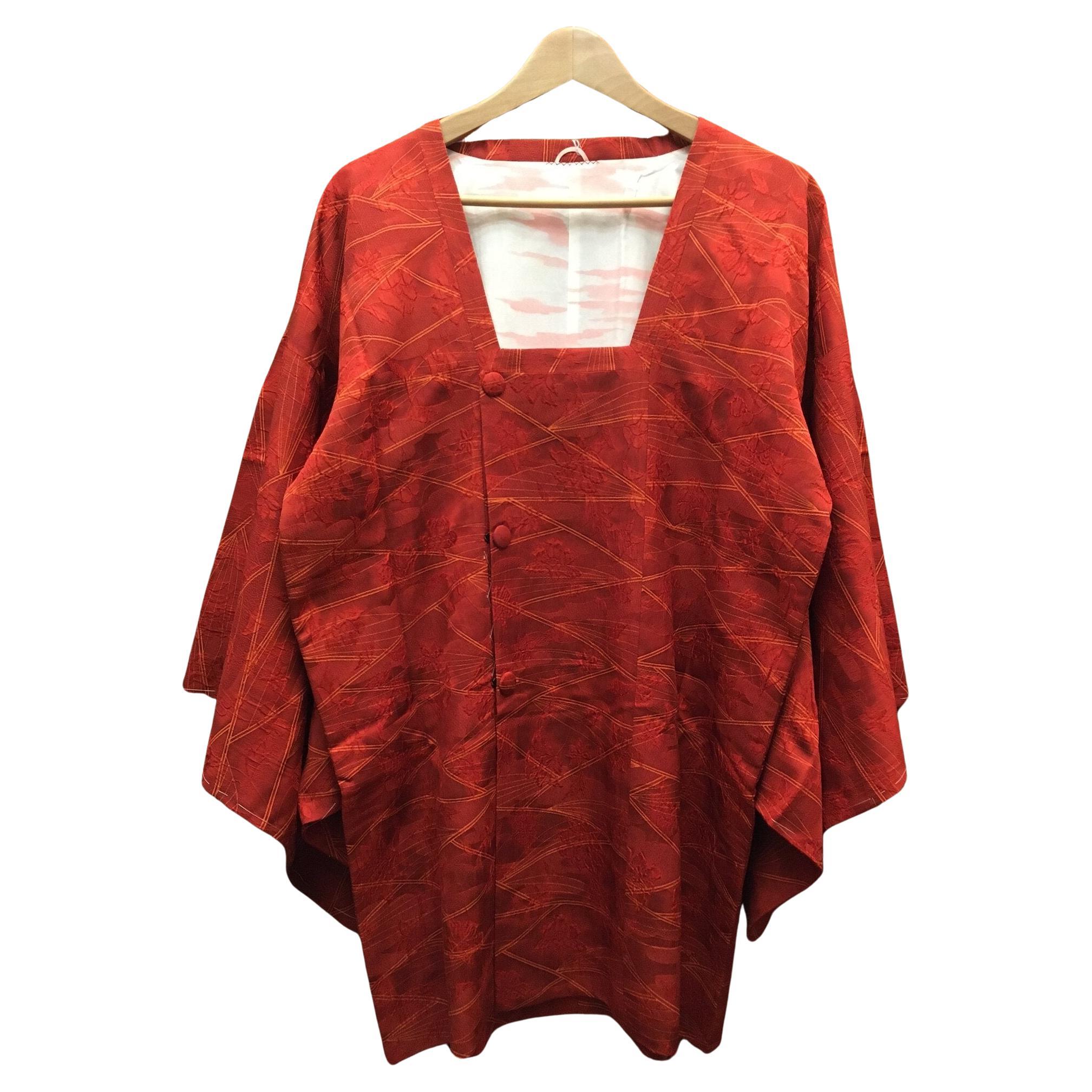 Japanese Kimono Silk Spring Coat 'Michiyuki' Red 1980s For Sale